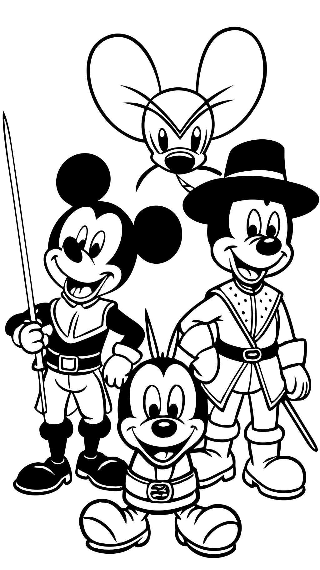 Mickey Donald Goofy les trois pages à colorier des mousquetaires